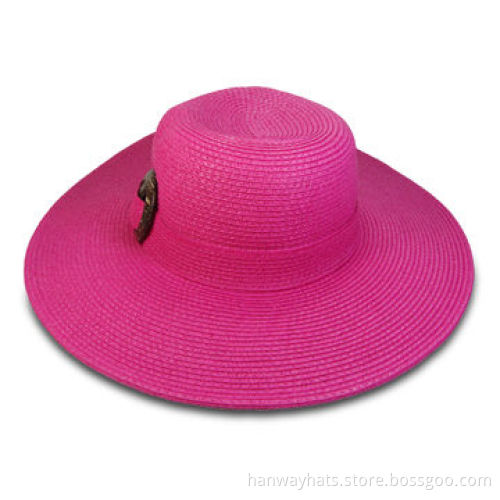 Women's Paper Straw Floppy Hat with Coconut Buckle Trim, Fashionable for Summer